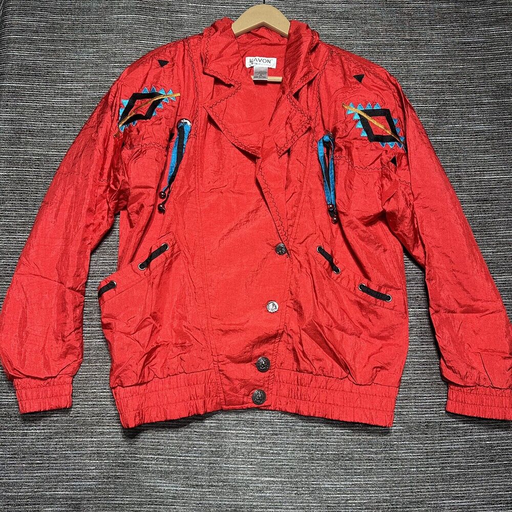 Lavon Cheerful Corp Jacket Womens S Red Windbreaker Button Western Aztec